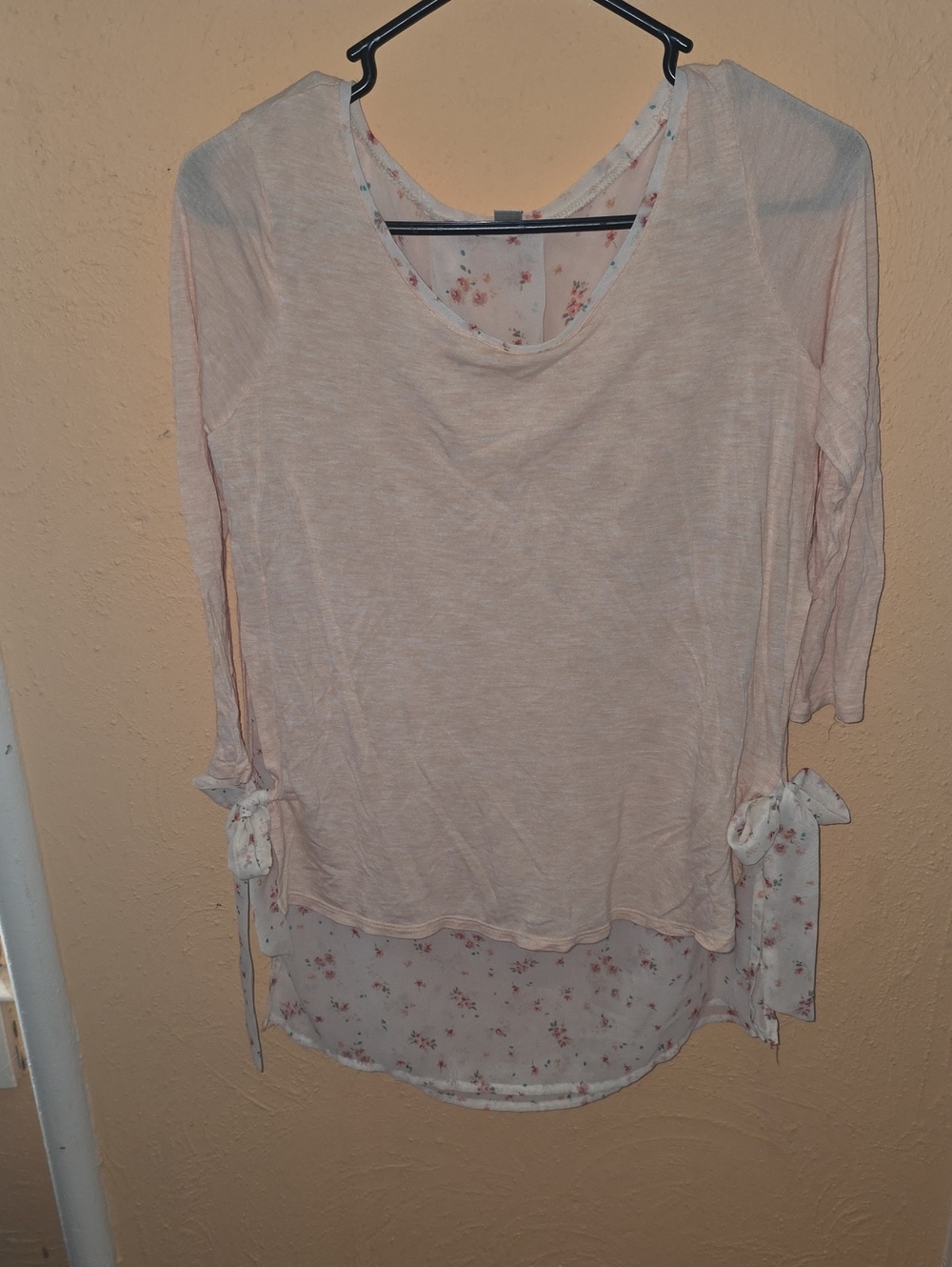 Light Pink Layered Tie-Side Floral Tunic Top